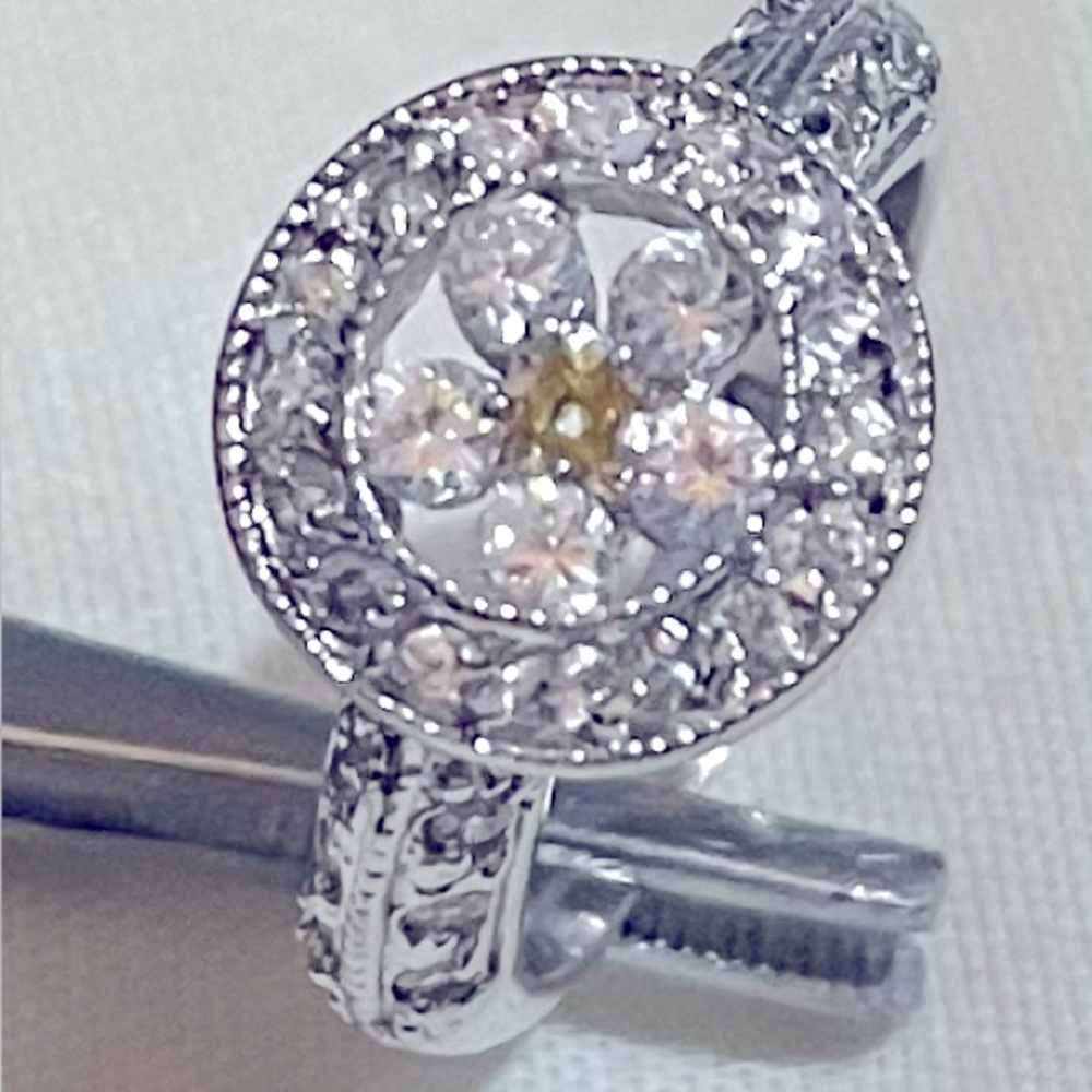 Diamonique Sterling Silver Halo Oval Ring